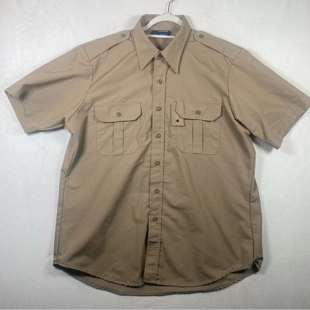 Propper Khaki Safari Style Short Sleeve Shirt Ripstop Fabric Size Large